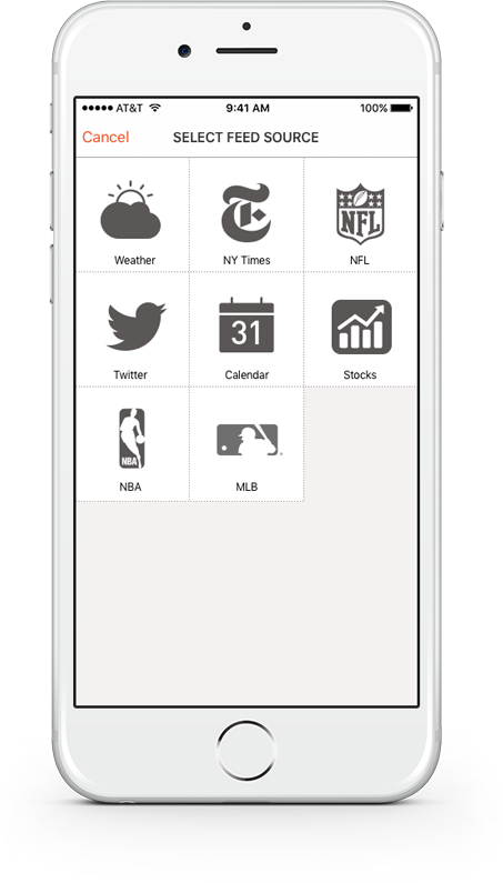 popSLATE iOS app, select feed source